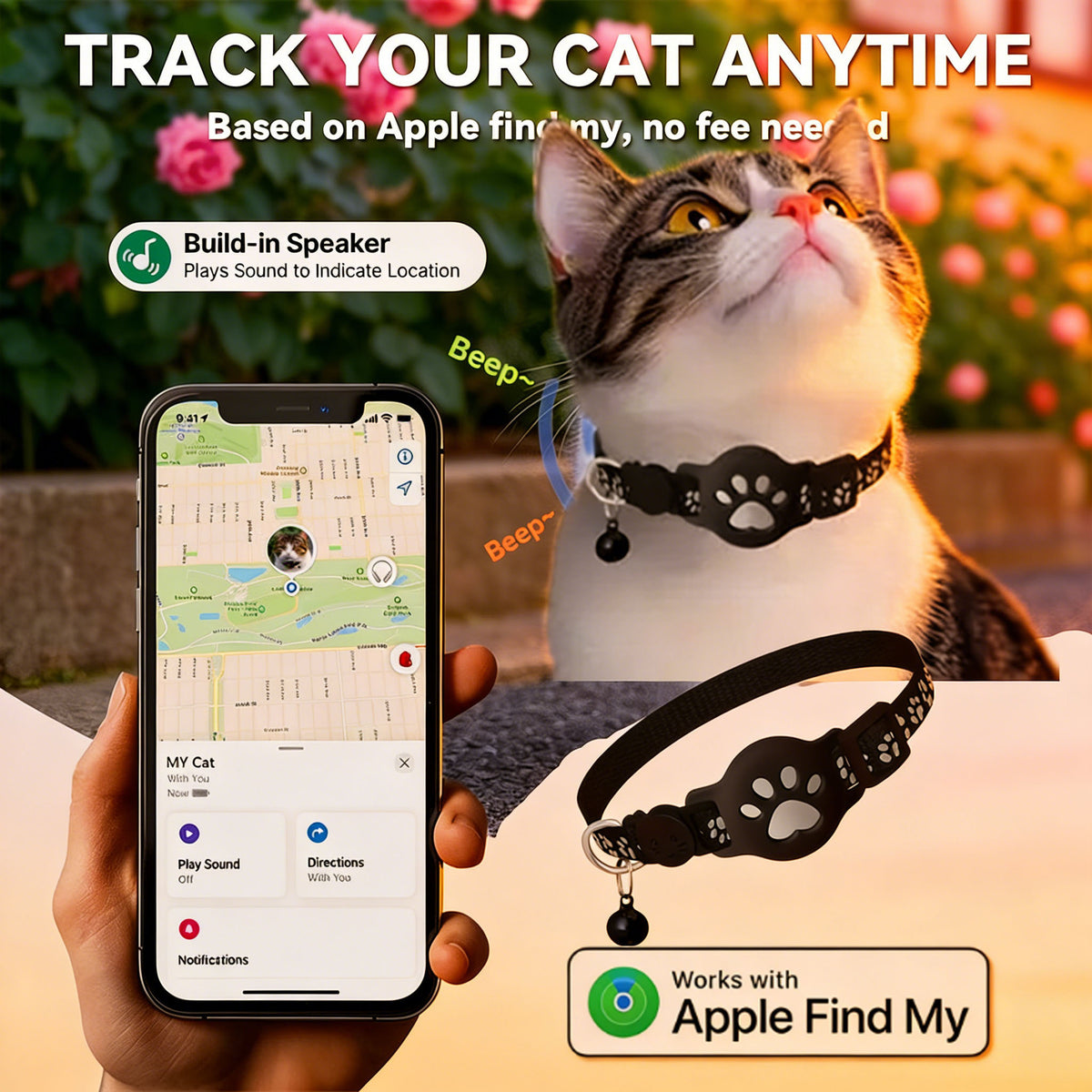 MeoTrack™ Cat Tracker Collar – Smart Tracking for Curious Cats