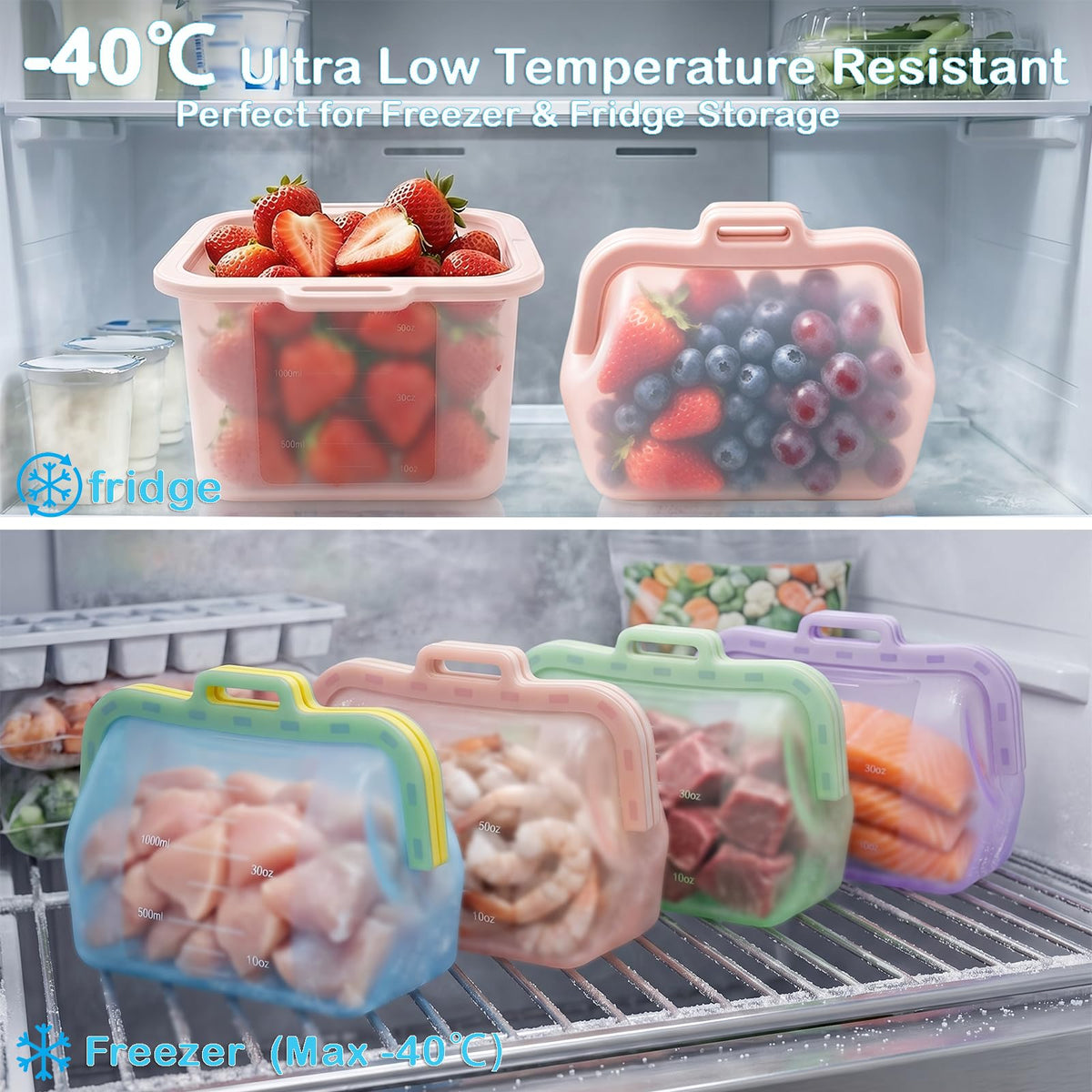 FreshKeep™ Reusable Silicone Food Storage Bags – Smart Storage for Everyday Freshness