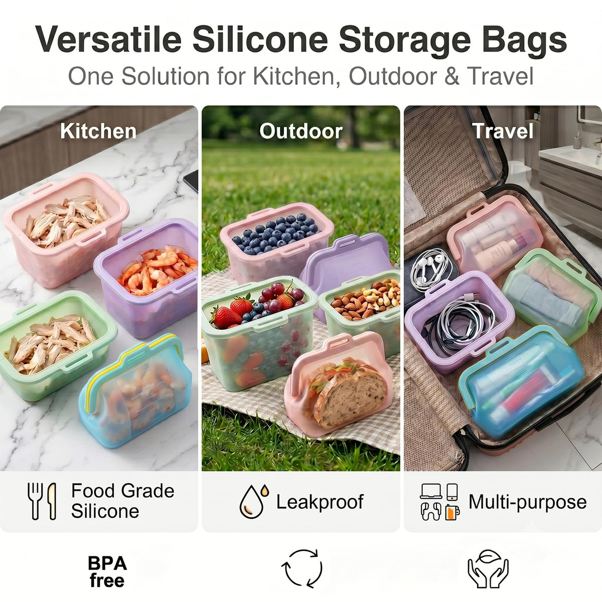 FreshKeep™ Reusable Silicone Food Storage Bags – Smart Storage for Everyday Freshness