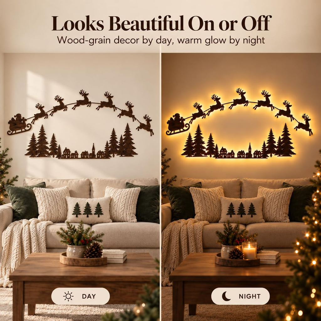 Santa’s Sleigh & Flying Reindeer Christmas Wall Lights