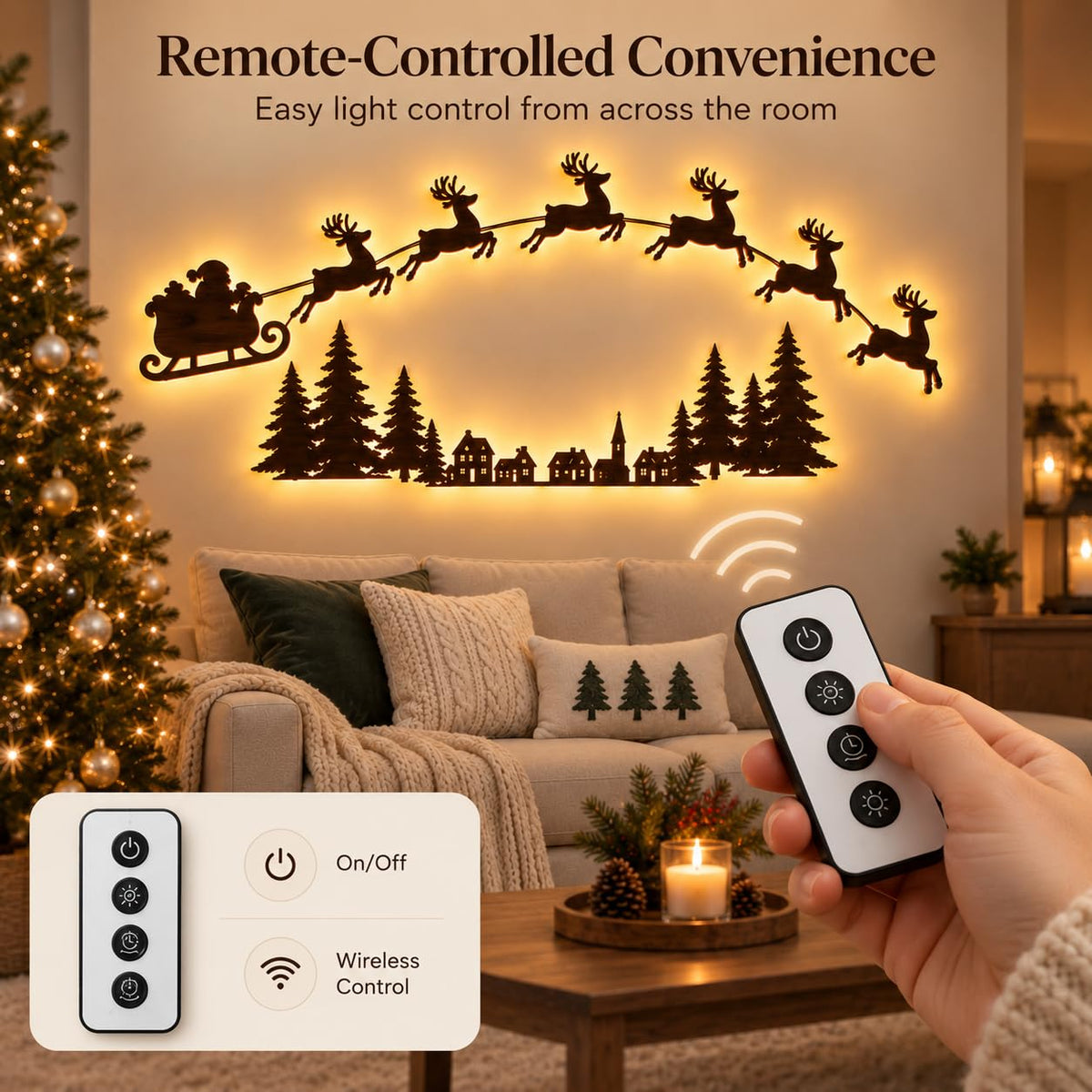 Santa’s Sleigh & Flying Reindeer Christmas Wall Lights