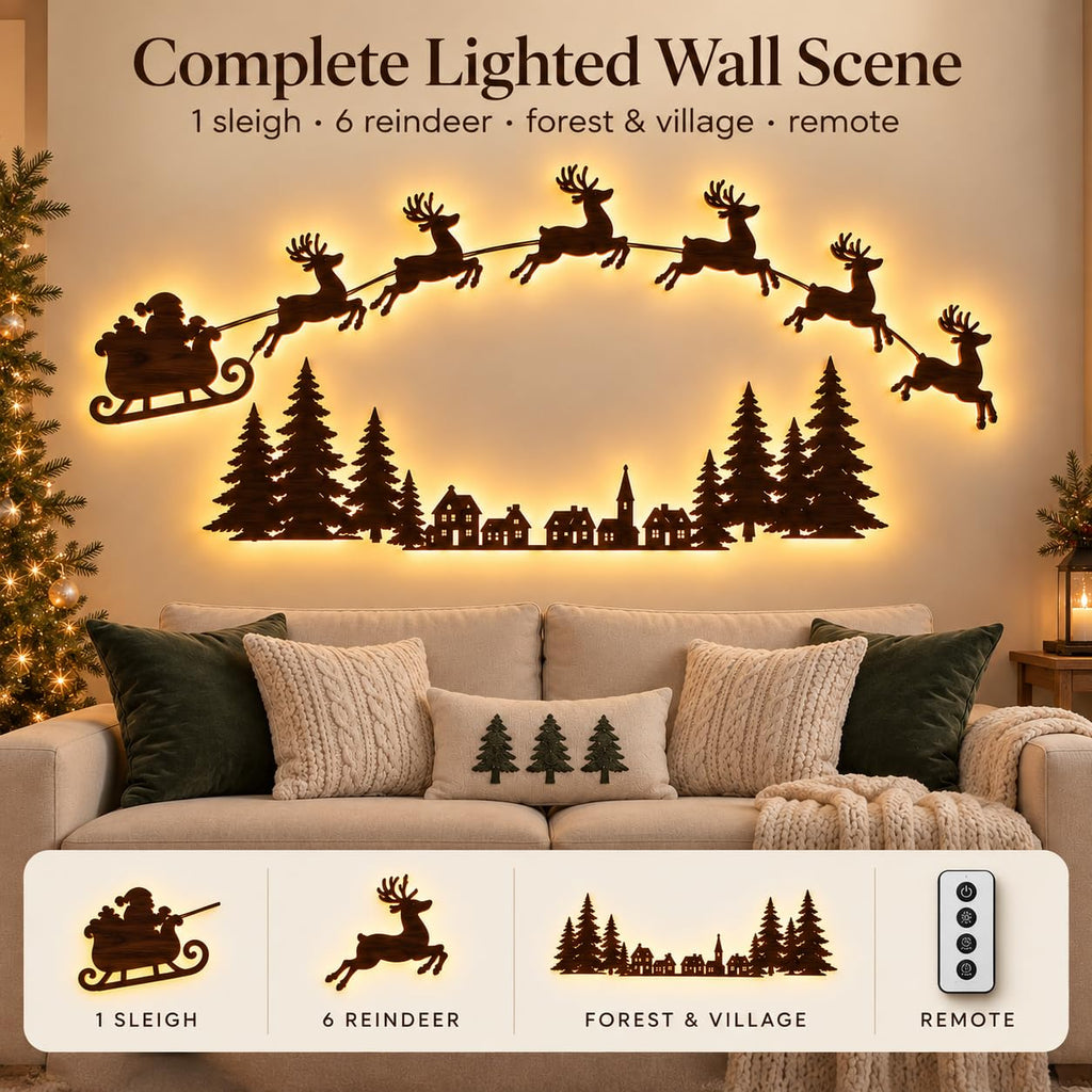 Santa’s Sleigh & Flying Reindeer Christmas Wall Lights
