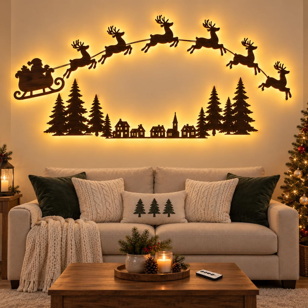 Santa’s Sleigh & Flying Reindeer Christmas Wall Lights