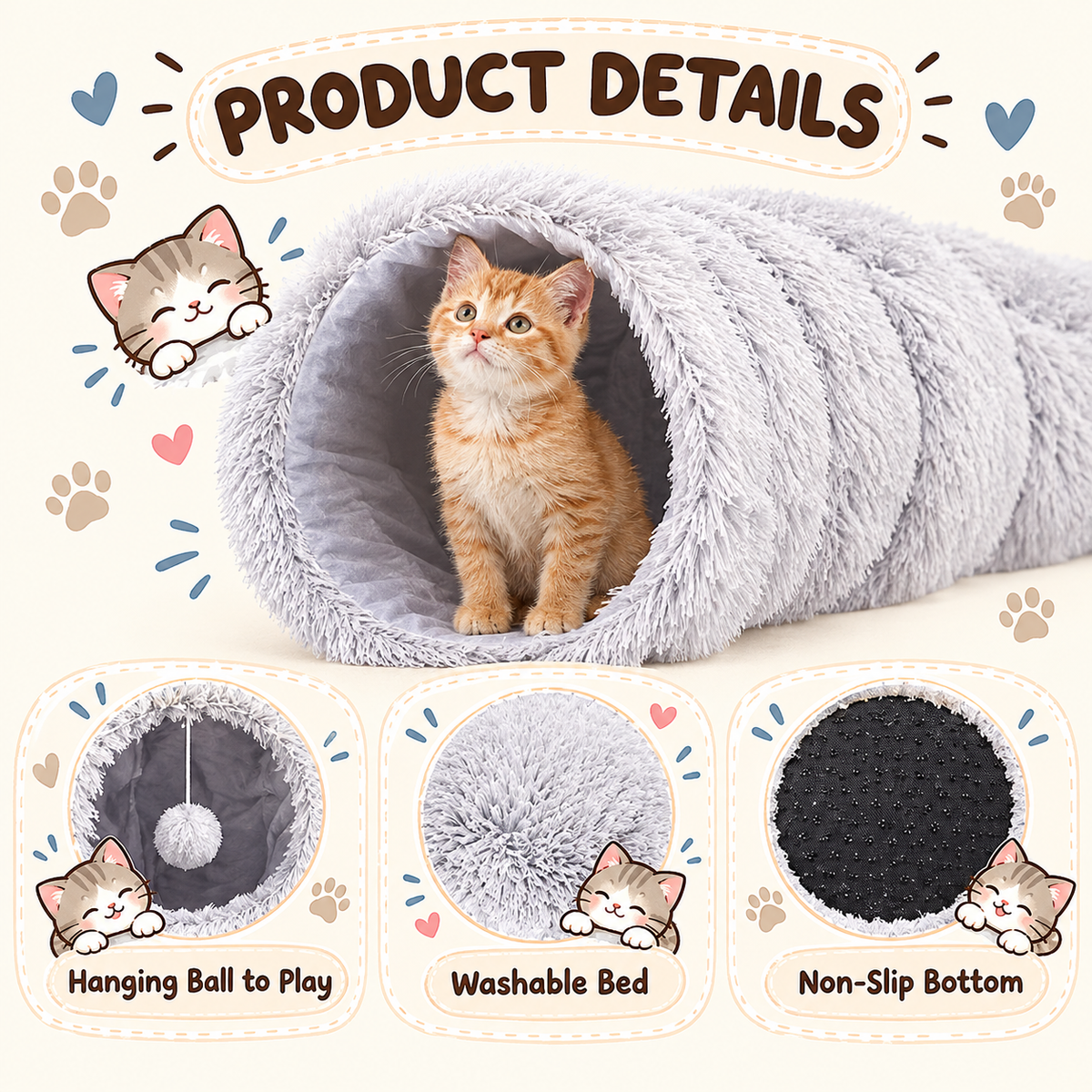 CozyPaws™ Cat Tunnel Bed – A Plush Hideaway for Play & Nap Time