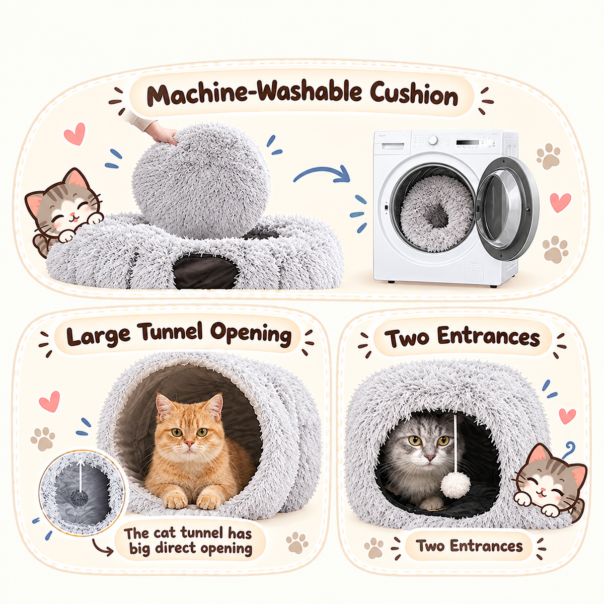CozyPaws™ Cat Tunnel Bed – A Plush Hideaway for Play & Nap Time