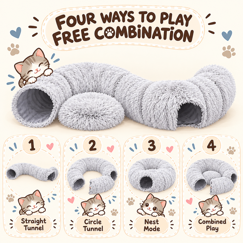 CozyPaws™ Cat Tunnel Bed – A Plush Hideaway for Play & Nap Time