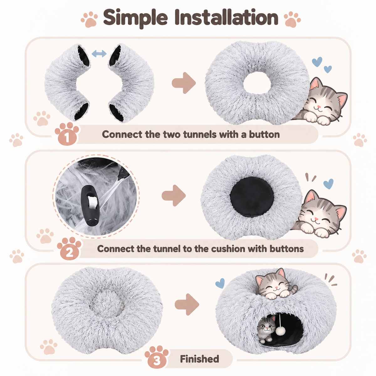 CozyPaws™ Cat Tunnel Bed – A Plush Hideaway for Play & Nap Time