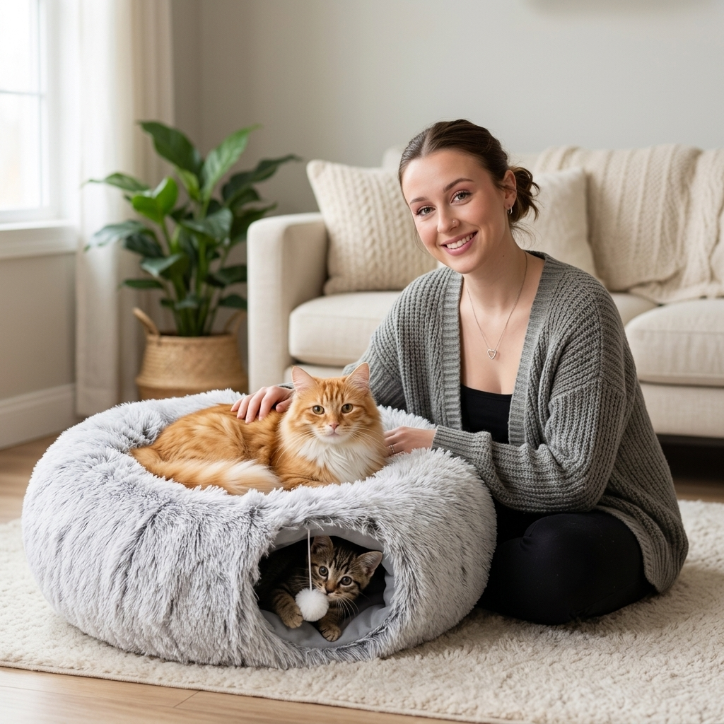 CozyPaws™ Cat Tunnel Bed – A Plush Hideaway for Play & Nap Time