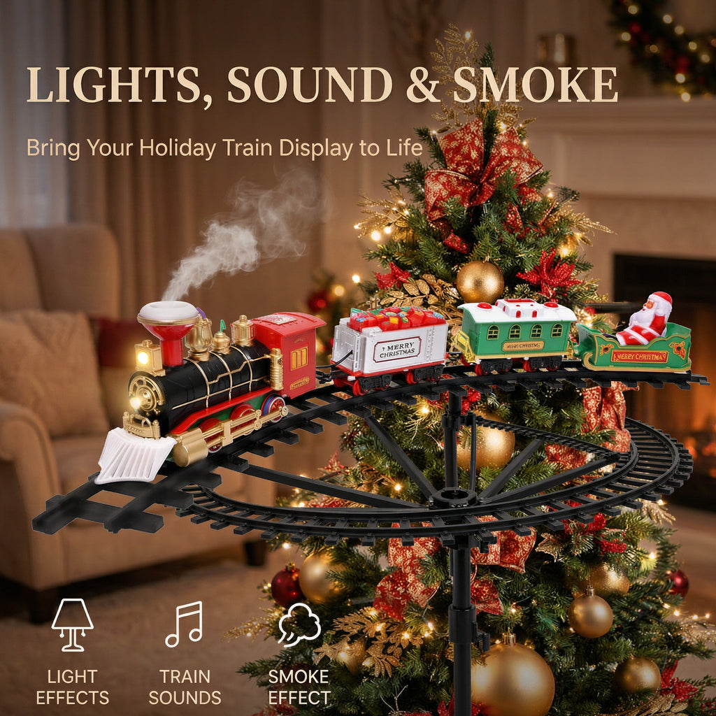 HollyExpress™ Hanging Christmas Train Set – Lights, Sound & Magical Smoke