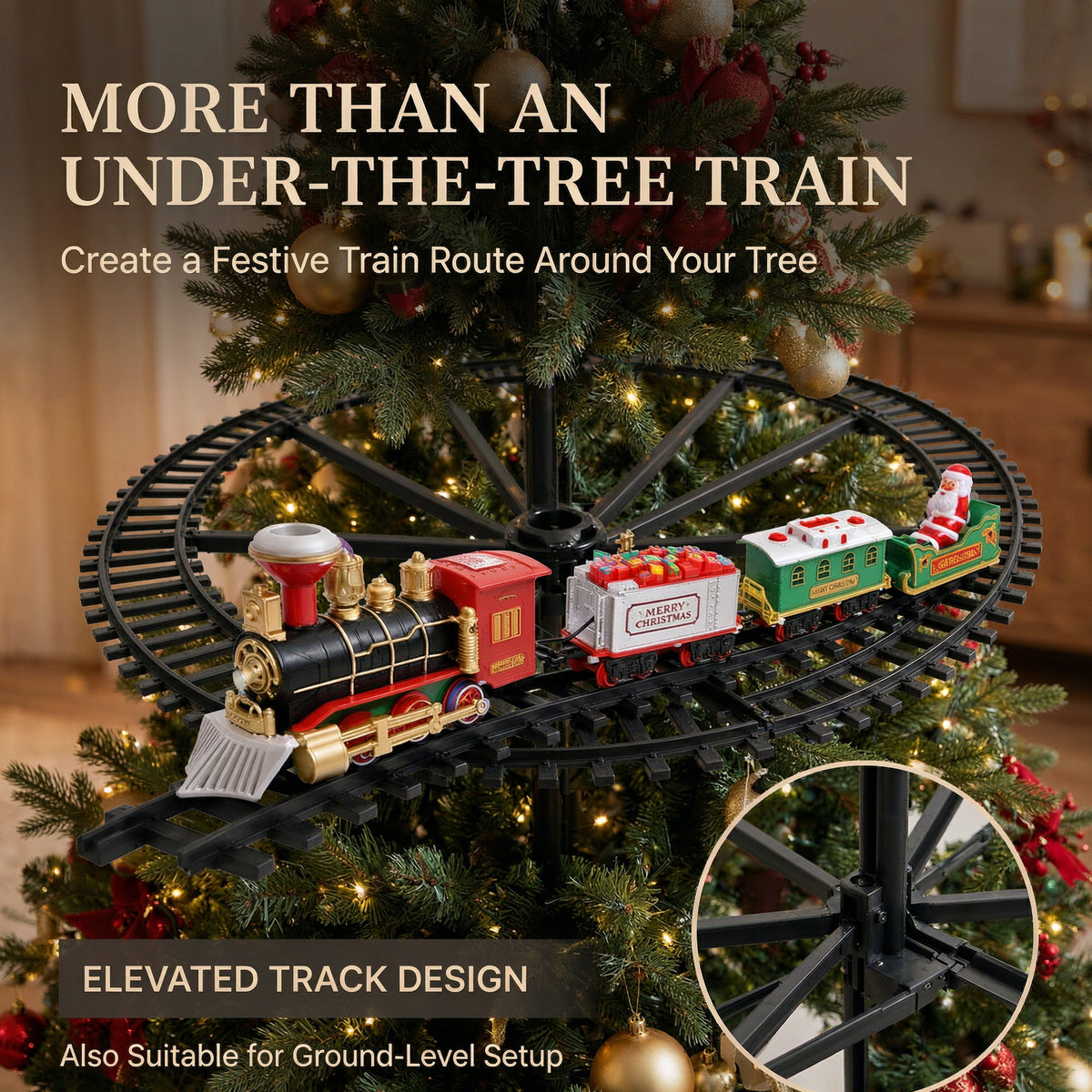 HollyExpress™ Hanging Christmas Train Set – Lights, Sound & Magical Smoke
