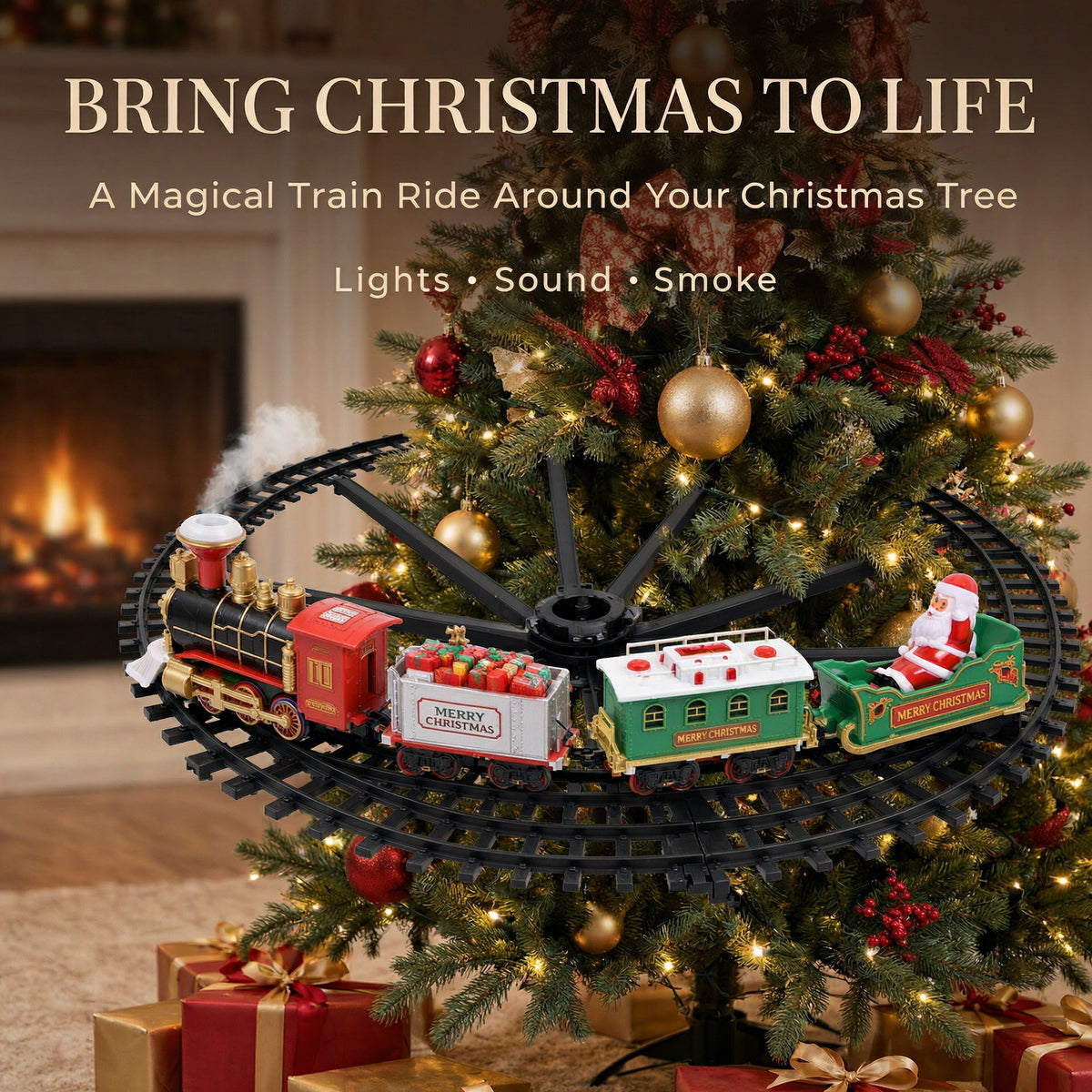 HollyExpress™ Hanging Christmas Train Set – Lights, Sound & Magical Smoke