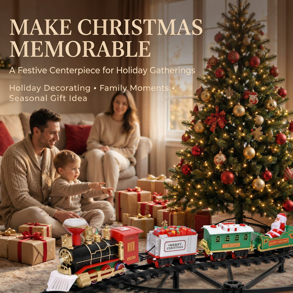 HollyExpress™ Hanging Christmas Train Set – Lights, Sound & Magical Smoke