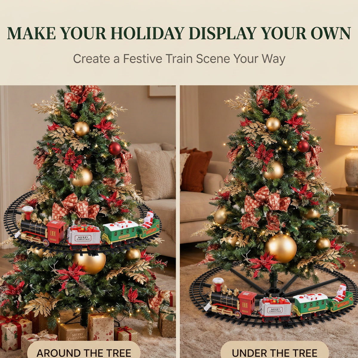 HollyExpress™ Hanging Christmas Train Set – Lights, Sound & Magical Smoke