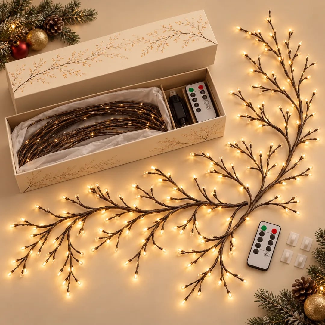 GlowBranch™ Flexible LED Branch Lights – Remote-Controlled Christmas Wall Decor