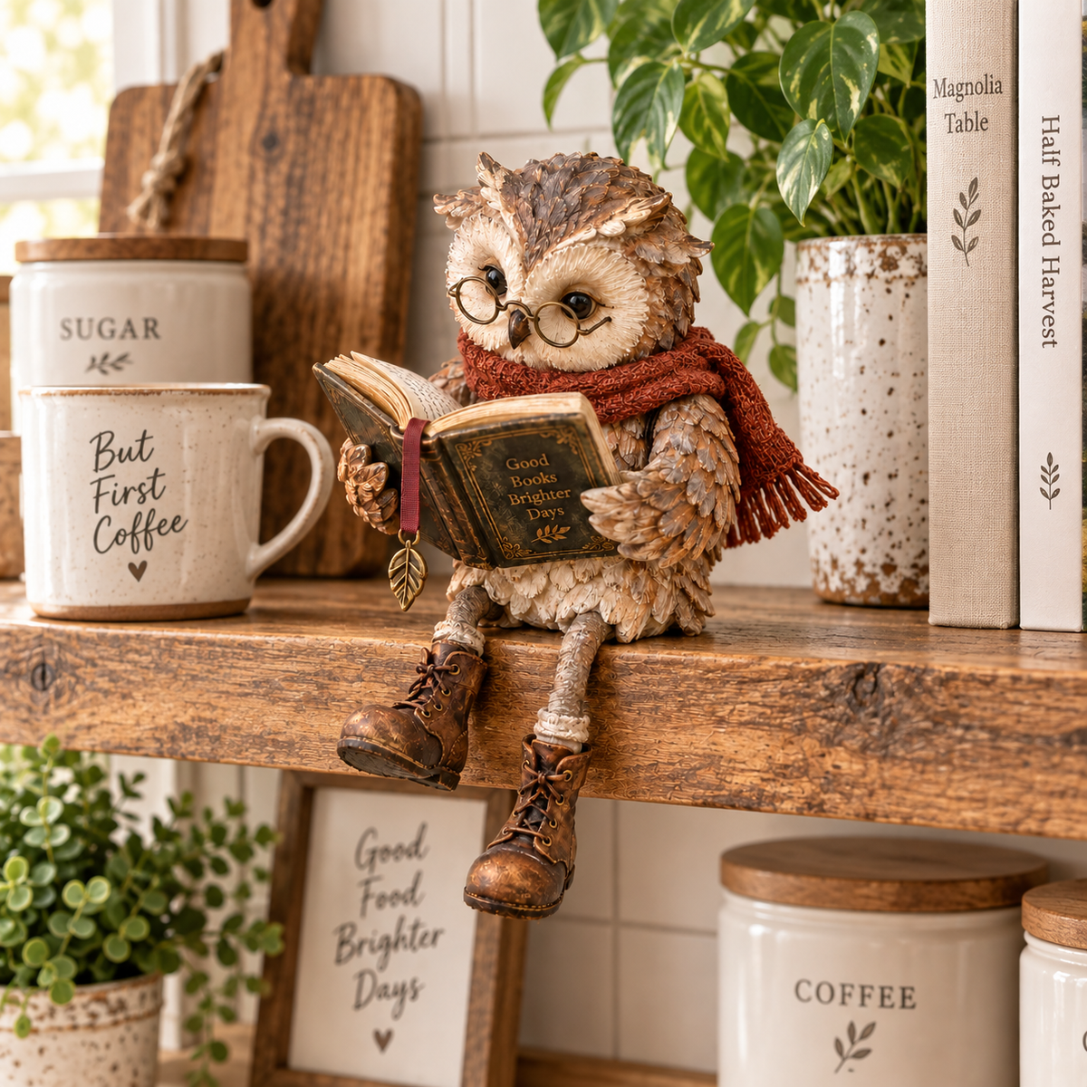 CozyChapter Owl™ – Reading Owl Figurine for Christmas & Winter Decor