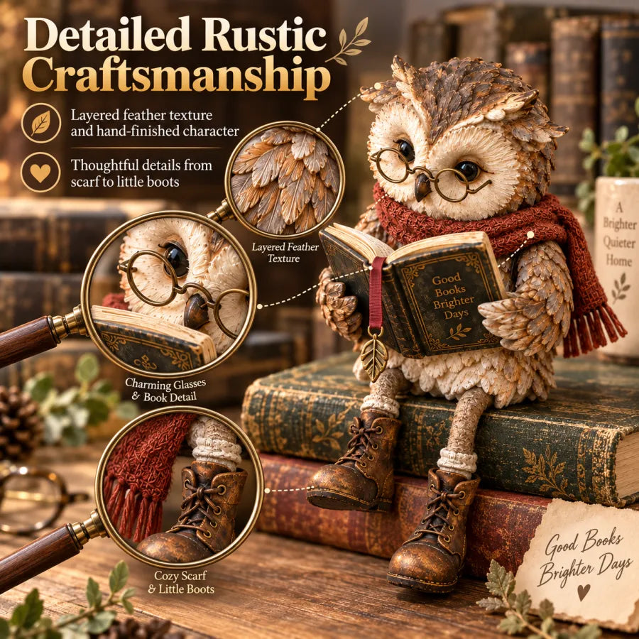CozyChapter Owl™ – Reading Owl Figurine for Christmas & Winter Decor