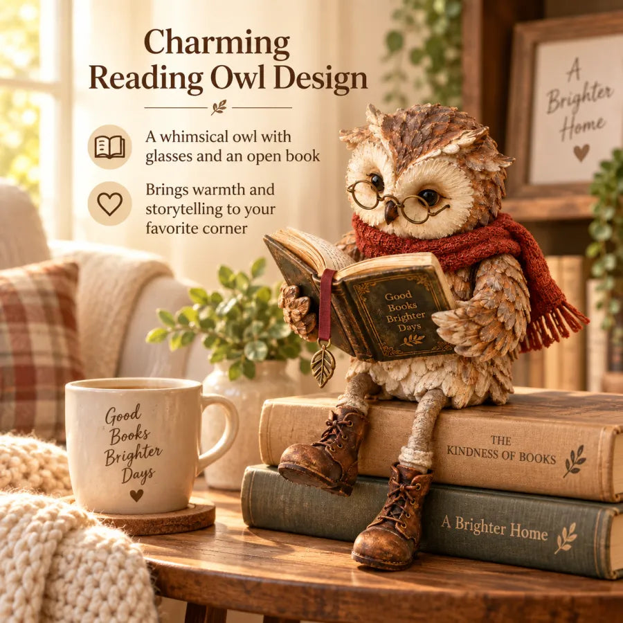 CozyChapter Owl™ – Reading Owl Figurine for Christmas & Winter Decor