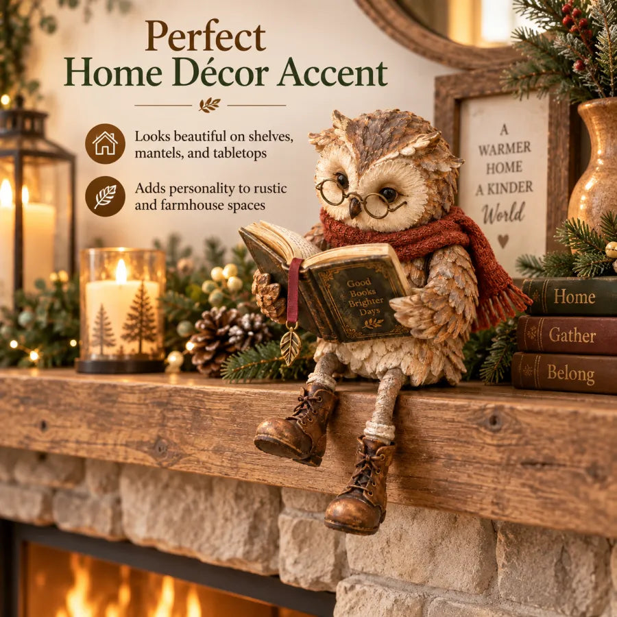 CozyChapter Owl™ – Reading Owl Figurine for Christmas & Winter Decor
