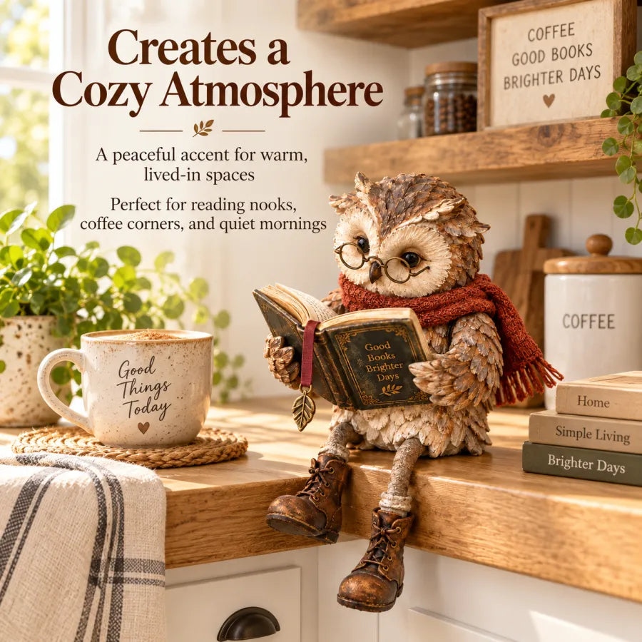 CozyChapter Owl™ – Reading Owl Figurine for Christmas & Winter Decor