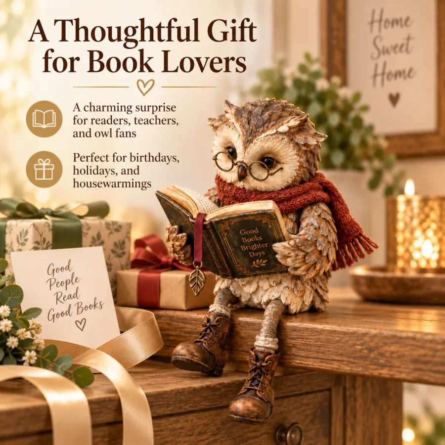 CozyChapter Owl™ – Reading Owl Figurine for Christmas & Winter Decor