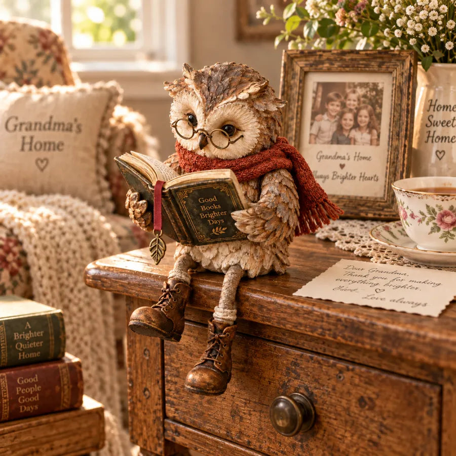 CozyChapter Owl™ – Reading Owl Figurine for Christmas & Winter Decor