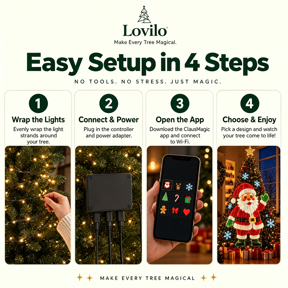 WonderGlow™ Smart Christmas Tree Lights – Turn Your Tree Into a Christmas Light Show