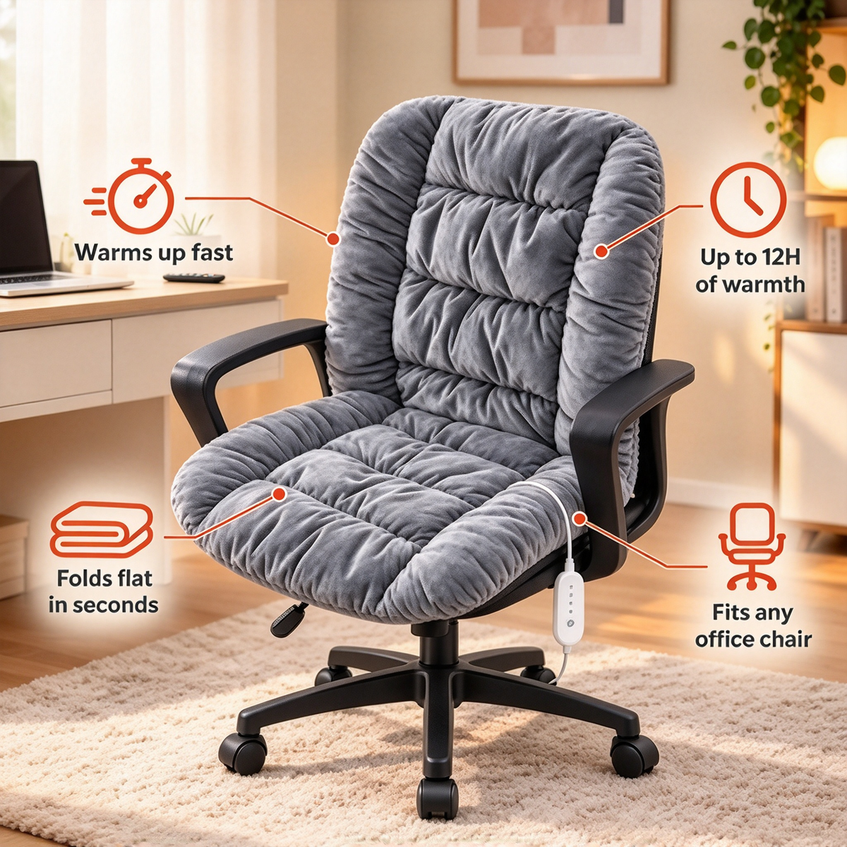 WarmNest™ Heated Cushion – Cozy Warmth for Office & Home