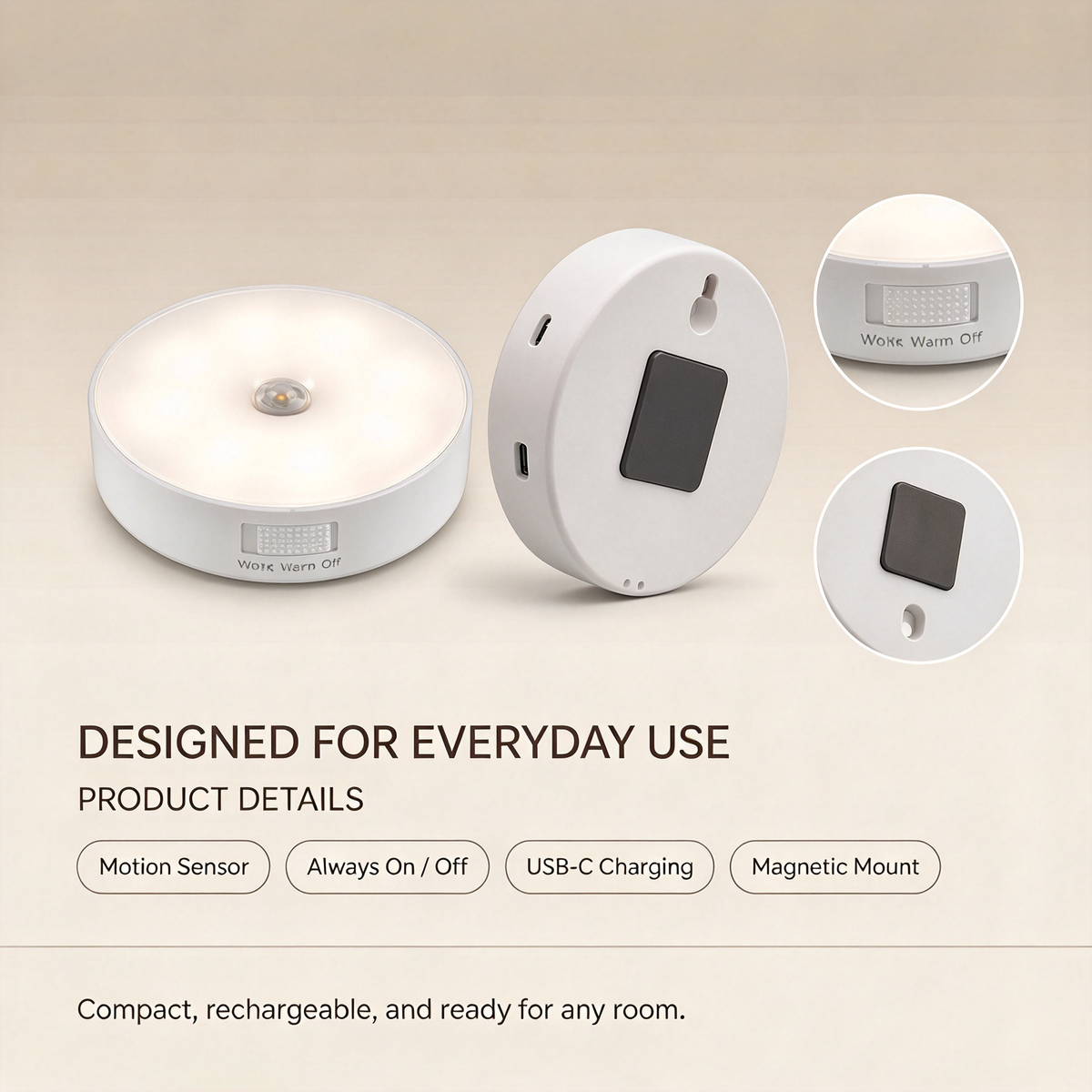 GlowPath™ Motion Sensor Night Lights – 4-Pack Rechargeable Warm Glow for Every Corner