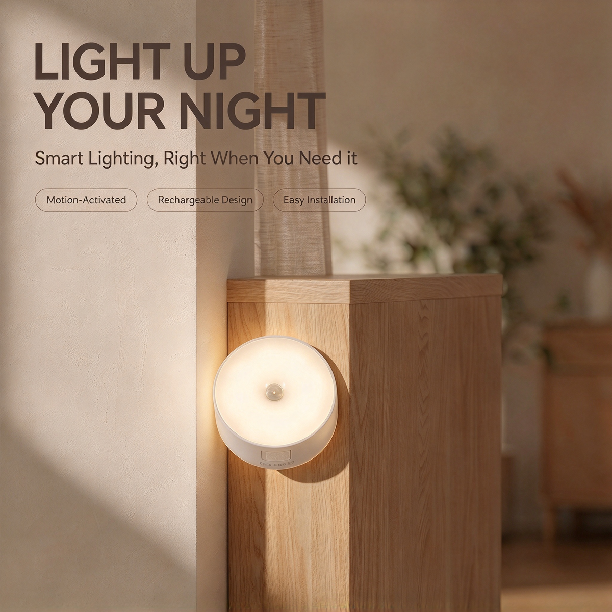 GlowPath™ Motion Sensor Night Lights – 4-Pack Rechargeable Warm Glow for Every Corner