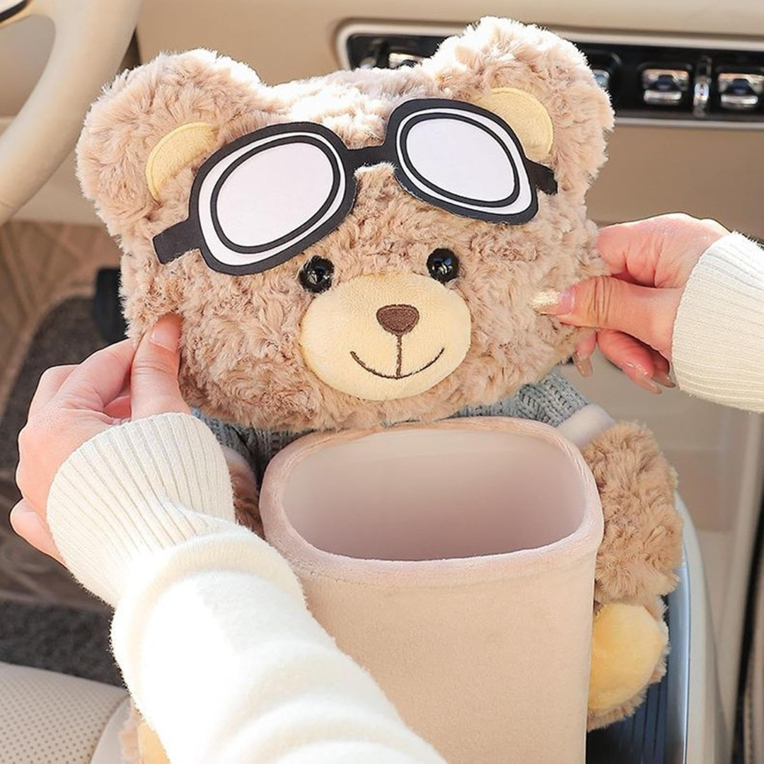 CozyBear™ Plush Car Organizer & Tissue Holder – The Cutest Little Co-Pilot