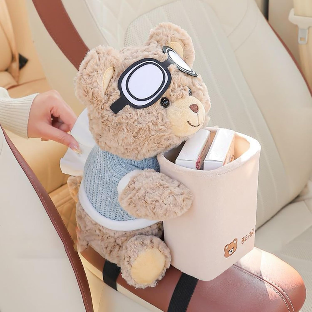 CozyBear™ Plush Car Organizer & Tissue Holder – The Cutest Little Co-Pilot