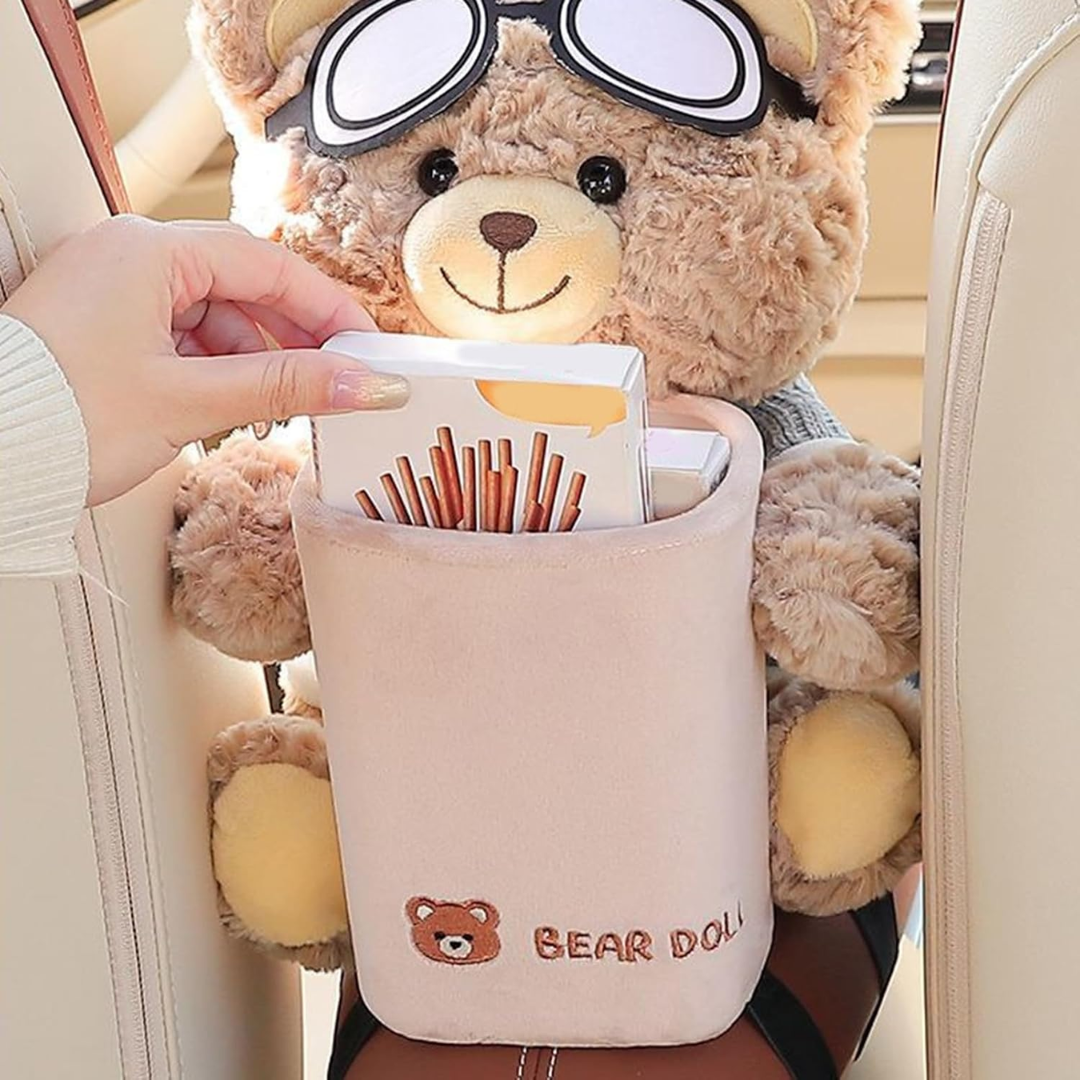 CozyBear™ Plush Car Organizer & Tissue Holder – The Cutest Little Co-Pilot