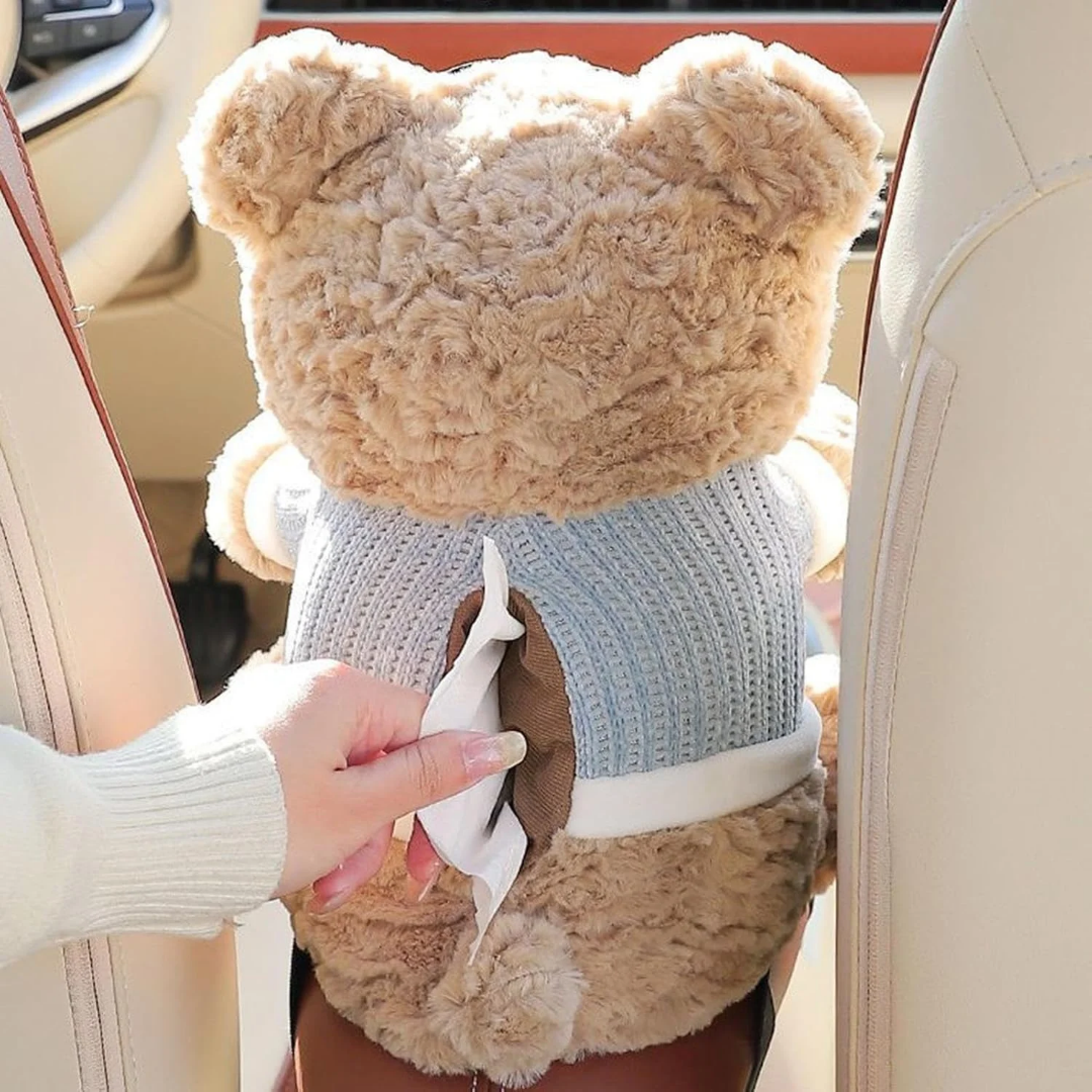 CozyBear™ Plush Car Organizer & Tissue Holder – The Cutest Little Co-Pilot